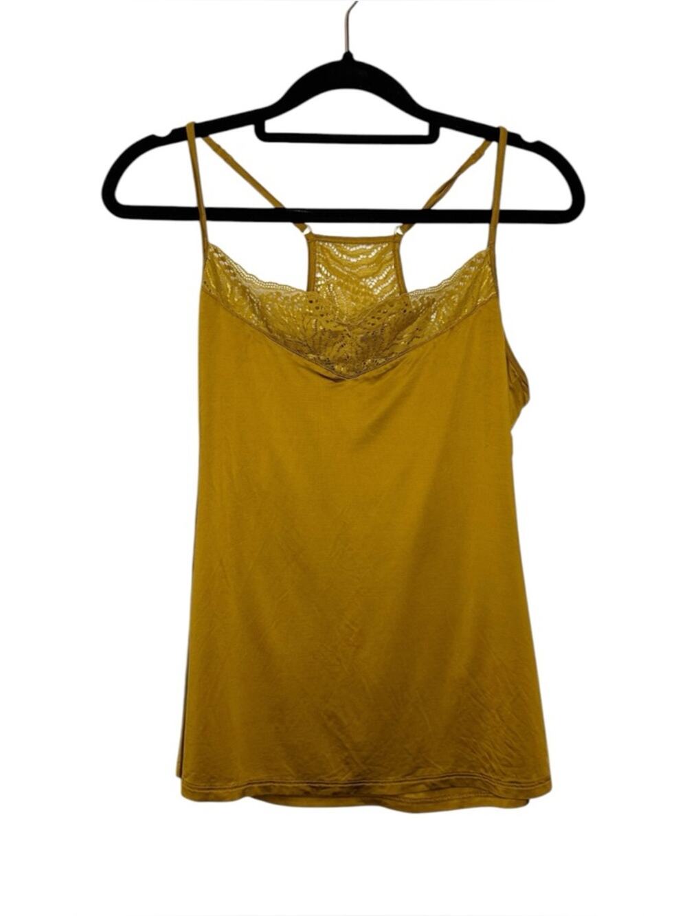 Hanro Mustard Yellow Kelp Gold Lace Trim Racerback Lucy Camisole - Small